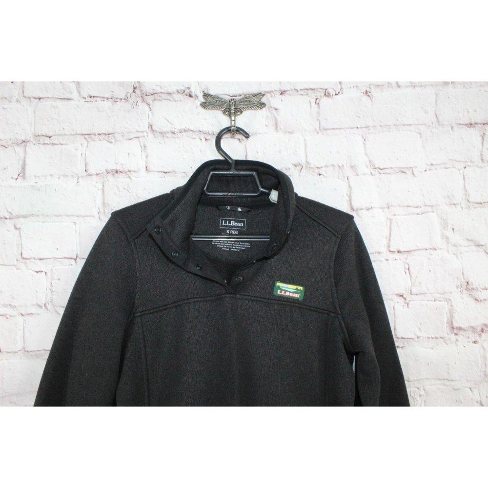 LL Bean Black Fleece Smooth Rugged Knit Pullover Sweater Size S - Picture 4 of 9